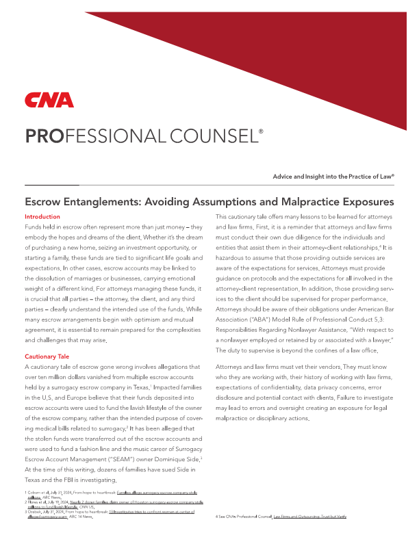 Escrow Entanglements: Avoiding Assumptions and Malpractice Exposures